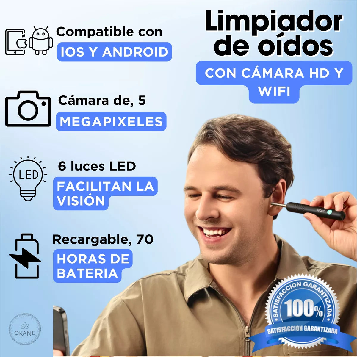 LIMPIADOR DE OÍDOS PROFESIONAL® ENDOSCOPICO +8 accesorios GRATIS