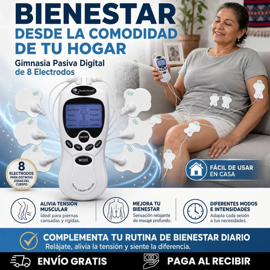 ESTIMULADOR MUSCULAR DE 8 ELECTRODOS PROFESIONAL. TERAPIA EN CASA✅