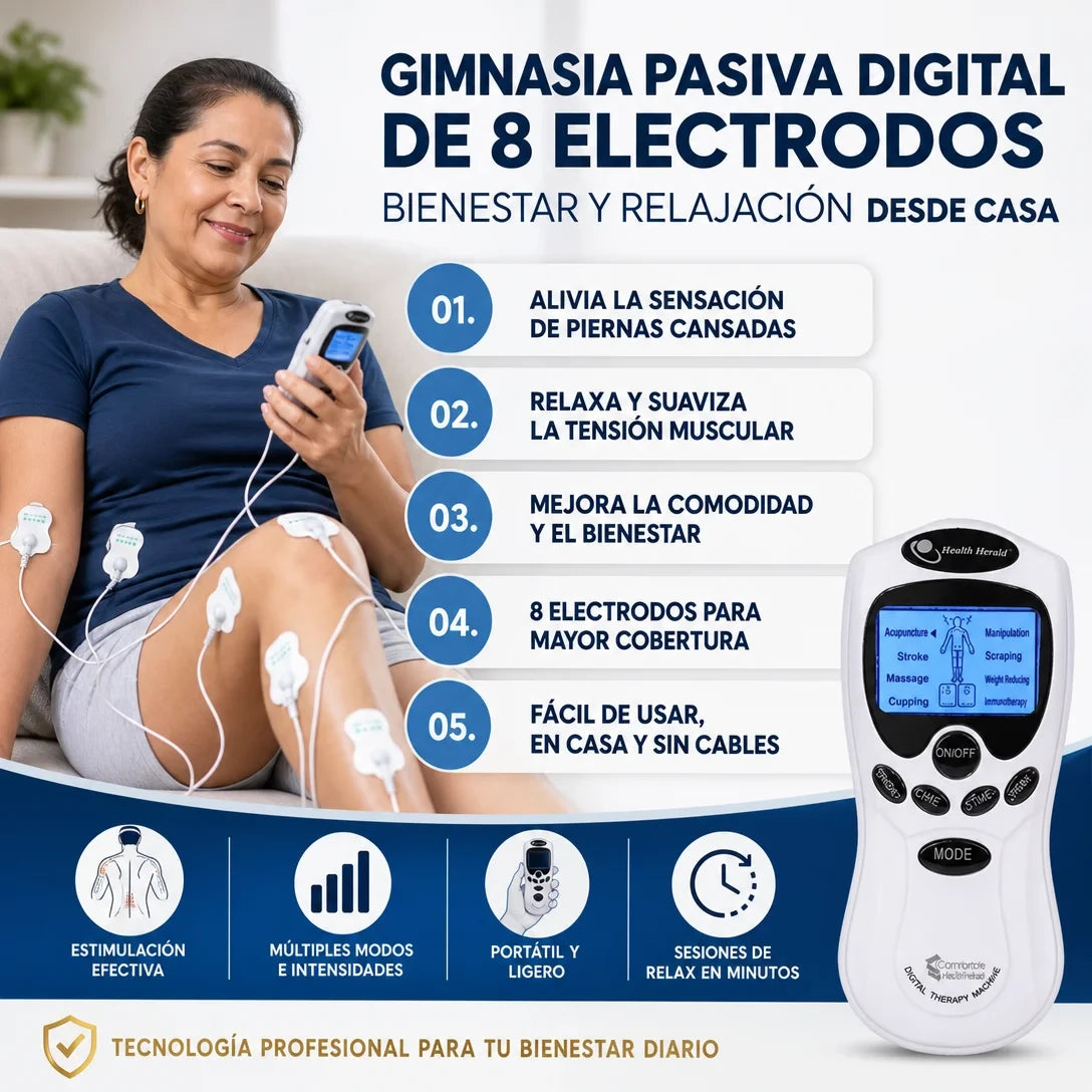 ESTIMULADOR MUSCULAR DE 8 ELECTRODOS PROFESIONAL. TERAPIA EN CASA✅